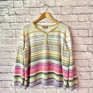 Vintage Women’s Tiara Stripe Mulicolor Quarter Button Up Sweater